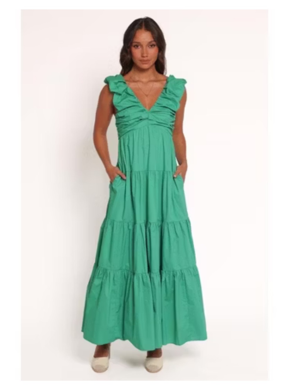 Petal and Pup Women's Elina Maxi Dress - Green ruffle